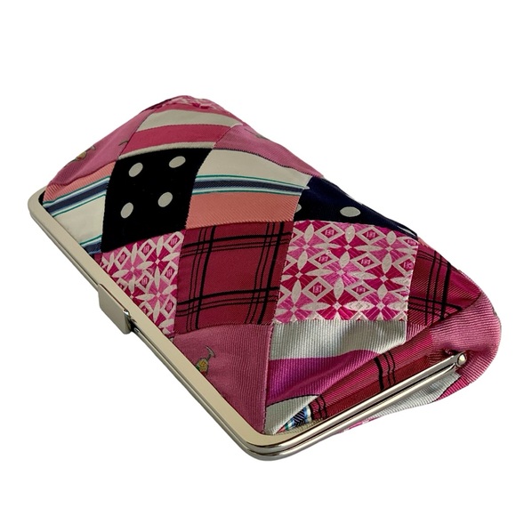 J. Crew Mirabelle Pink Silk Tie Patchwork Frame Clutch Bag NWT - Picture 3 of 7